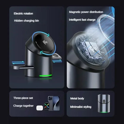 15W 3 In  Magnetic Autorotation AI Wireless Charger For iPhone